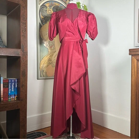 Dresses | Vintage Burgundy 198s Nylon And Lace Long Dress With Matching Shrug Jacket | Poshmark Dresses | Vintage Burgundy 198s Nylon And Lace Long Dress With Matching Shrug Jacket | Poshmark